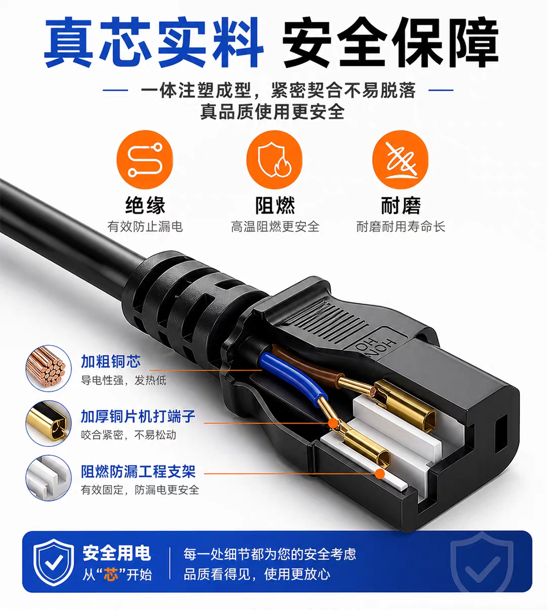 适用小米电视机电源线75寸海信85寸创维100寸延加长线3米三孔品插