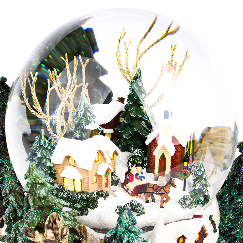 JARLL水晶球音乐盒圣诞礼物村庄雪景送女生爱人生日圣诞节礼物