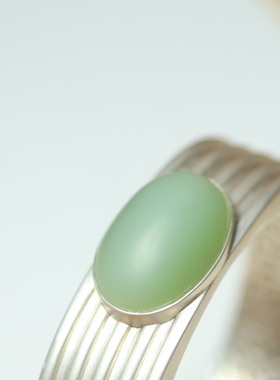 和田玉粉青银镶手镯