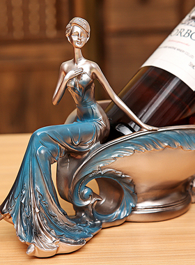 欧式美女红酒架水果盘树脂工艺品