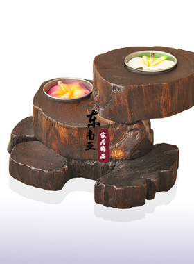 进口纯手工木质烛台泰式浪漫晚餐复古摆件摆饰实木家居装饰烛台