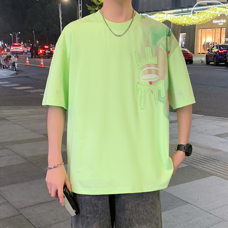 2025夏季新款男士潮流冰丝透气短袖t恤圆领青年半袖纯色时尚上衣 - 图1