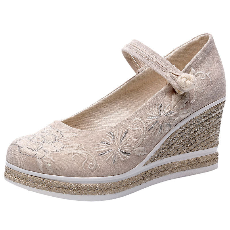 春秋老北京布鞋女坡跟汉服鞋子高跟茶服旗袍鞋民族古风禅意绣花鞋,淘宝优惠券,粉丝福利购,淘宝优惠卷