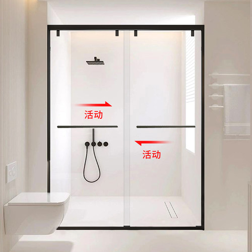 一字形干湿区分离浴室装修淋浴房钢化玻璃隔断推拉移门卫生间挡水 - 图2