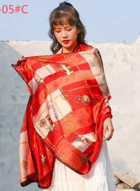 中年妈妈春秋两用长款雪纺丝巾