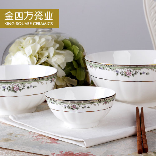 金四方唐山骨质瓷春满家园碗盘盆碟调羹勺子品锅家用搭配餐具套装 - 图2