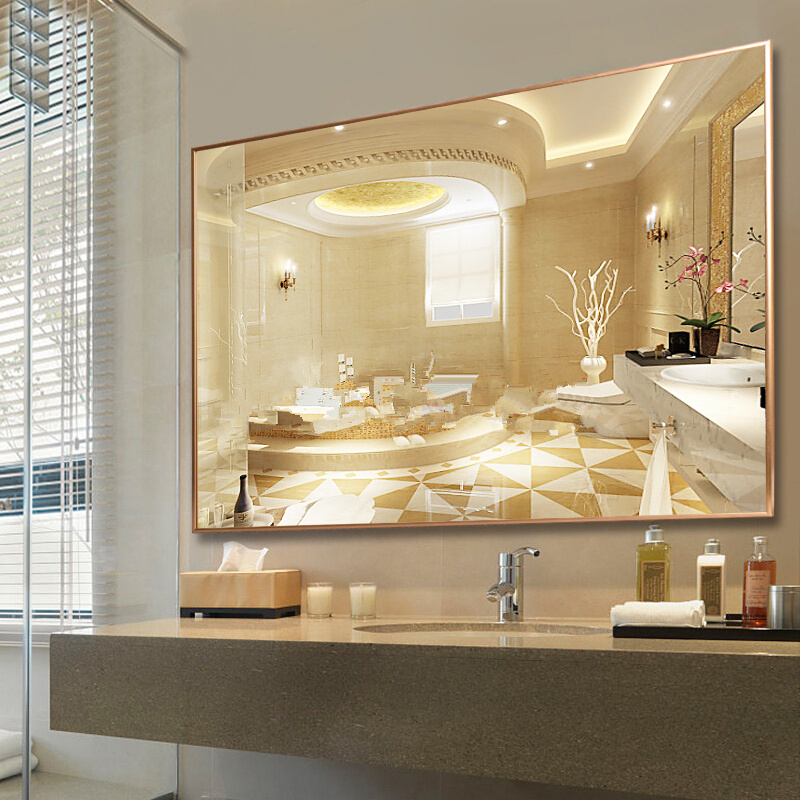 卫生间浴室镜防水带框镜子简约现代壁挂式厕所洗手间化妆镜铝合金