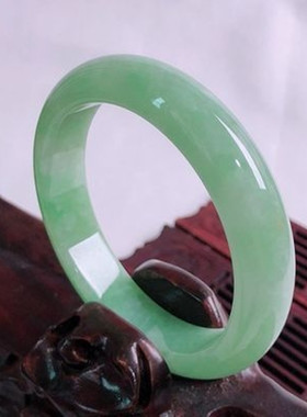 缅甸冰糯种ab翡翠玉手镯浅绿飘绿圆条手镯少女士手环白淡绿玉镯子