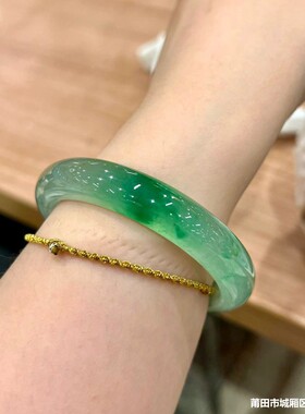 冰种飘绿花玉手镯天然缅甸翡翠手镯玻璃种阳绿贵妃冰透镯子女送礼
