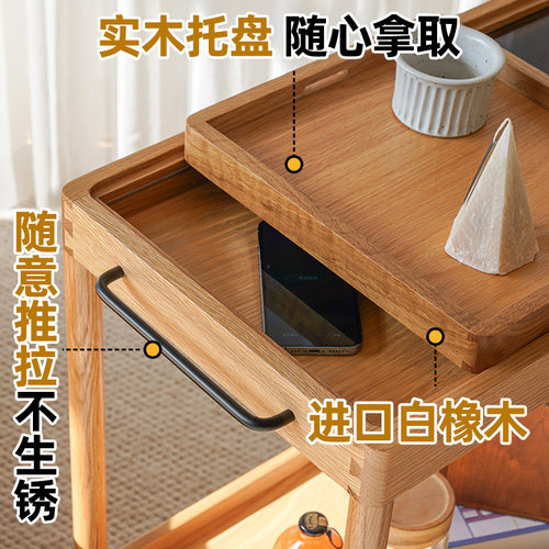 复古实木边几北欧客厅可移动小推车中古沙发推拉茶几置物架酒水车 - 图1