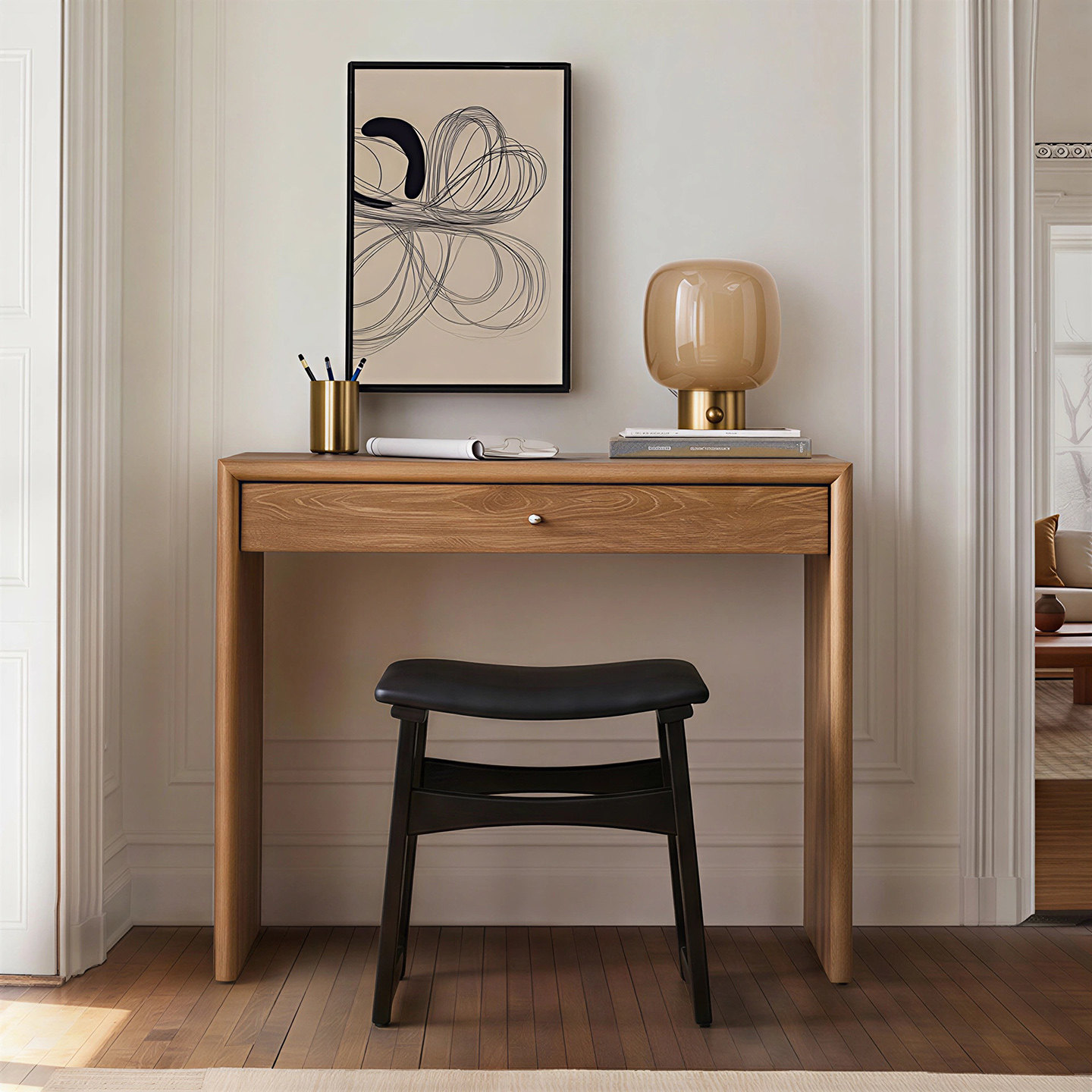 中古复古实木软包餐凳北欧黑色梳妆凳简约表情卧室化妆凳子换鞋凳,淘宝优惠券,粉丝福利购,淘宝优惠卷