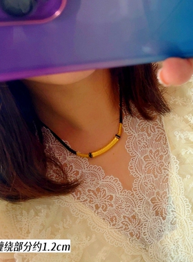 爆款越南沙金铜合金镀金男女情侣项链弯管黑绳编制款遮疤久不掉色