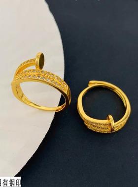 女镀金时尚钉子戒指不掉色