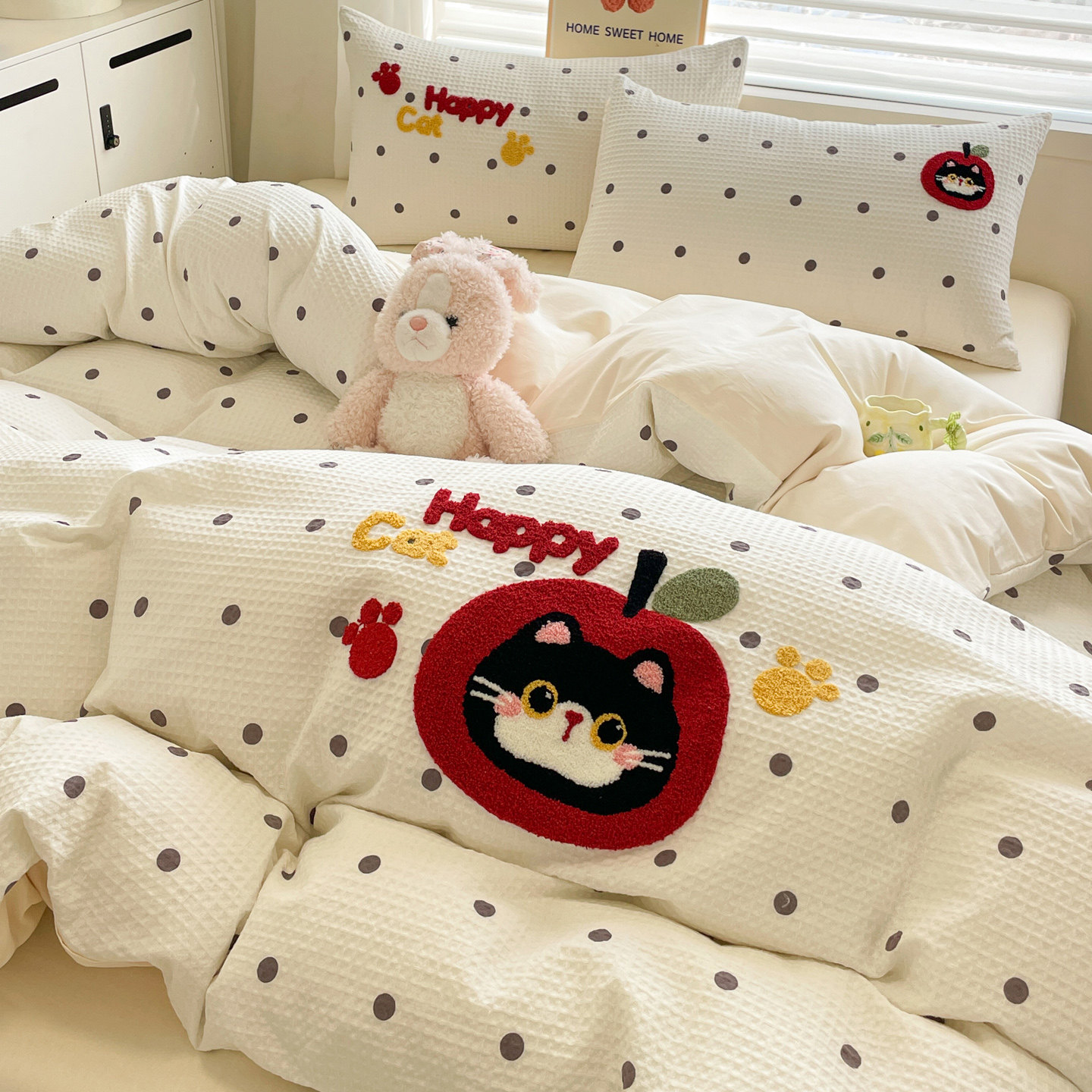 软乎乎超柔毛巾绣华夫格A类全棉水洗棉四件套100%纯棉被套三件套,淘宝优惠券,粉丝福利购,淘宝优惠卷