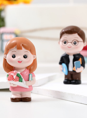 卡通可爱老师摆件生日烘焙蛋糕装饰品领导同事车载内饰品树脂家居