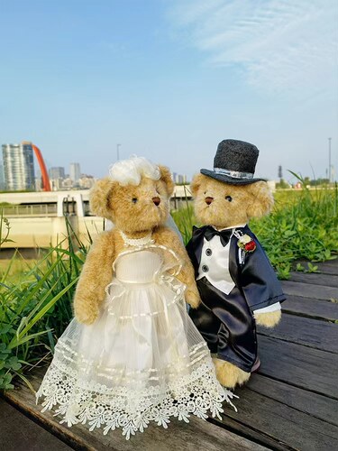 压床娃娃一对送闺蜜泰迪熊小熊结婚礼物毛绒玩具情侣婚纱婚车公仔 - 图0
