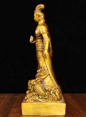 纯黄铜女娲娘娘女娲补天站像摆件大地圣母创世女神神像桌面摆设