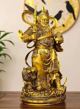 纯黄铜武财神赵公明铜像摆件聚宝家居公司店铺赵公元帅供奉神像