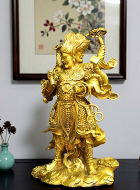 纯黄铜天蓬元帅神像都统大元帅天神北极四圣净坛使者像家用摆件