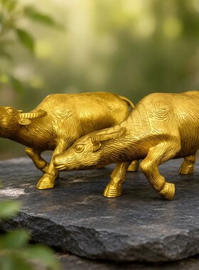 黄铜水牛铜牛摆件生肖牛招宅好运家居办公室装饰乔迁礼品铜牛金牛