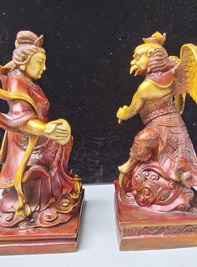 雷公电母纯铜神像供奉摆件