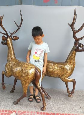 纯铜鹿梅花鹿大号铜鹿福山寿海高官厚禄招财祝寿铜器家居客厅摆件