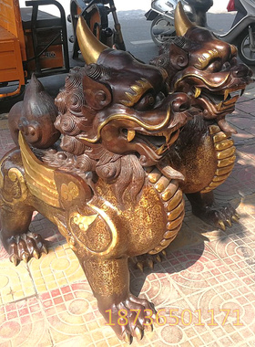 大号铜貔貅天禄鎏花复古摆件