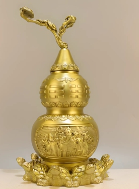 黄铜天医葫芦摆件九龟葫芦开口开盖福禄寿三星财神葫芦装饰纯铜