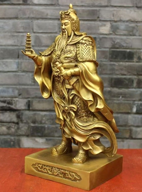 纯黄铜李天王铜像托塔天王李靖像宝塔哪吒之父站像家居装饰摆件