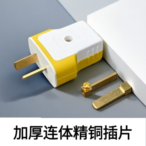 包胶纯铜二极插头工程可转动防摔阻燃二脚角家用加厚铜大功率插头 - 图0