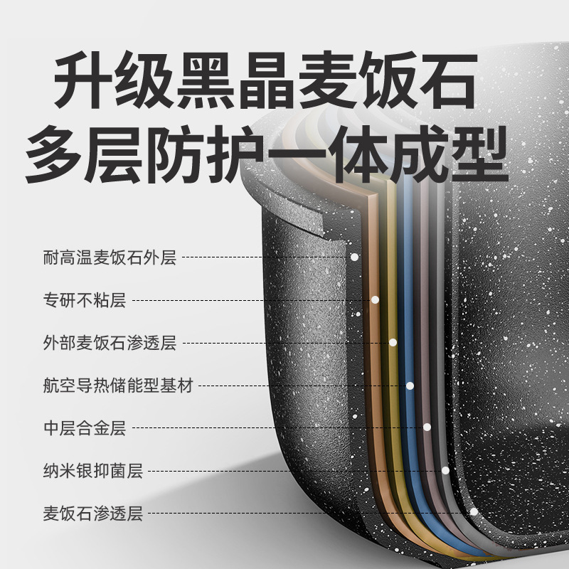 双耳麦饭石不粘锅平底炒菜锅家用电磁炉燃气通用炒锅汤锅蒸笼厨具