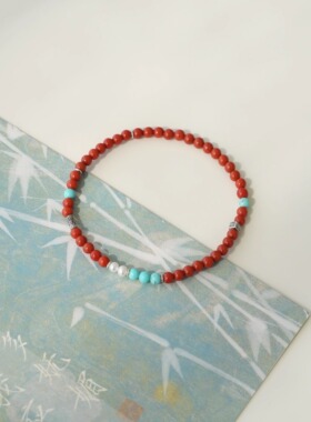 QIANTAO「蓝英」原创新中式天然南红绿松石珍珠手串情侣手链礼物