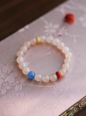 QIANTAO「花影椿莳」原创新中式天然粉玉髓南红手串女生手链礼物