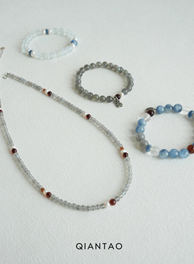 QIANTAO「晚莺」原创国风天然灰月光石项链淡水珍珠复古锁骨链女