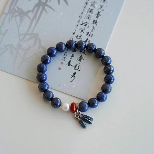 QIANTAO「踏鹊枝」原创中式复古手链天然青金石手串文艺高级礼物 - 图2