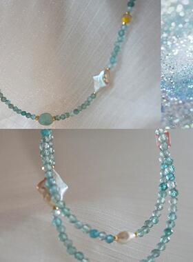 QIANTAO「蔚云」原创油画天然蓝托帕水晶珍珠项链女生锁骨链礼物