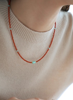 天然柿子红细小米珠叠戴手串高瓷