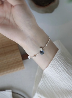 QIANTAO原创「井蓝」新中式S925纯银天然水晶碎银子手链女生礼物