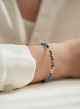 QIANTAO「青玉棠」原创新中式天然绿松南红蓝晶手链女生文艺礼物