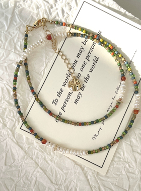 QIANTAO「杜比尼花园」原创捷克珠玛瑙天然淡水珍珠项链文艺女生