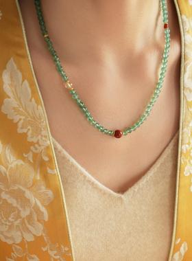 中式天然绿草莓晶手串