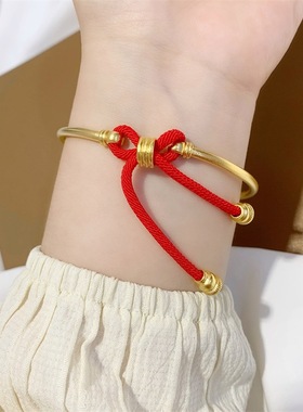 2024新款越南沙金蝴蝶结手环本命年福字红绳手链仿古法金手镯子女