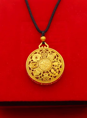 仿真金色吊坠黑绳编织项链