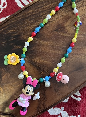 彩色串珠粉色米妮卡通项链