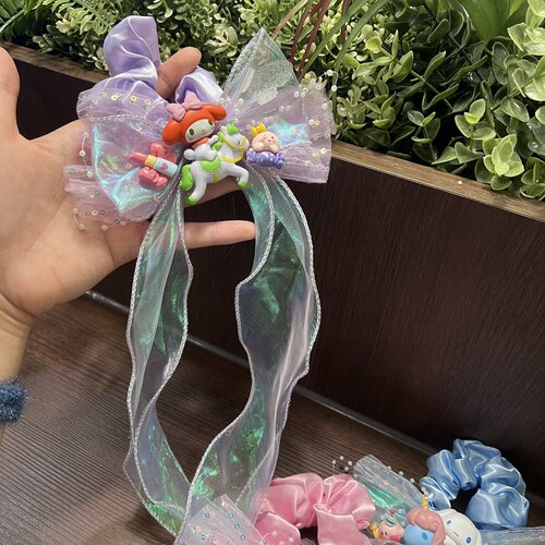 日韩卡通可爱长款飘带美乐蒂玉桂狗骑马大肠圈蝴蝶结发绳夸张头绳 - 图0