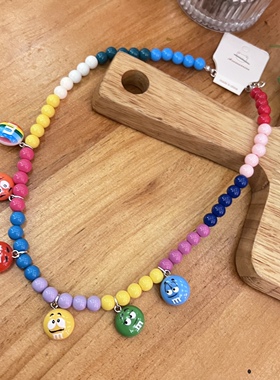 搞怪吊坠彩色M豆卡通颈链