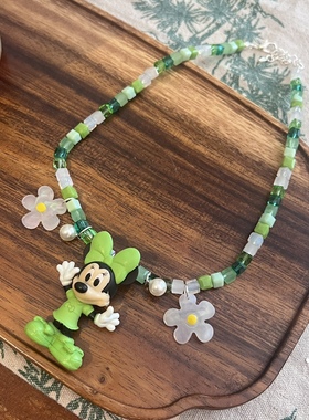 绿色系水晶串珠项链米妮锁骨链