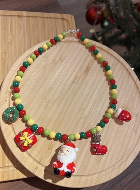 圣诞节老人彩色串珠项链耳环