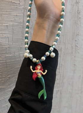 卡通可爱美人鱼水晶串珠项链