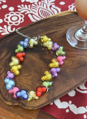 米奇头可爱彩色亚克力珠子锁骨链